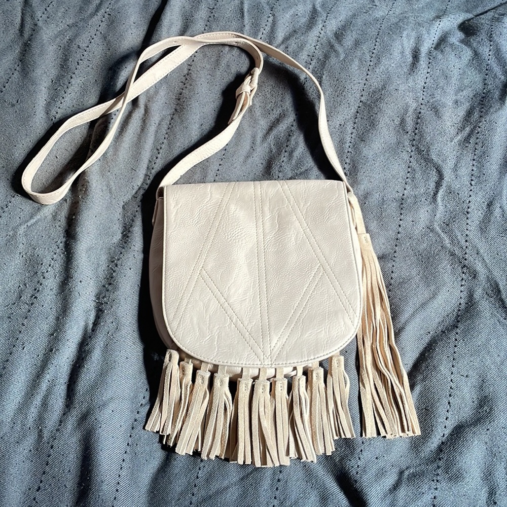 NEW Light tan crossbody with genuine suede tassels